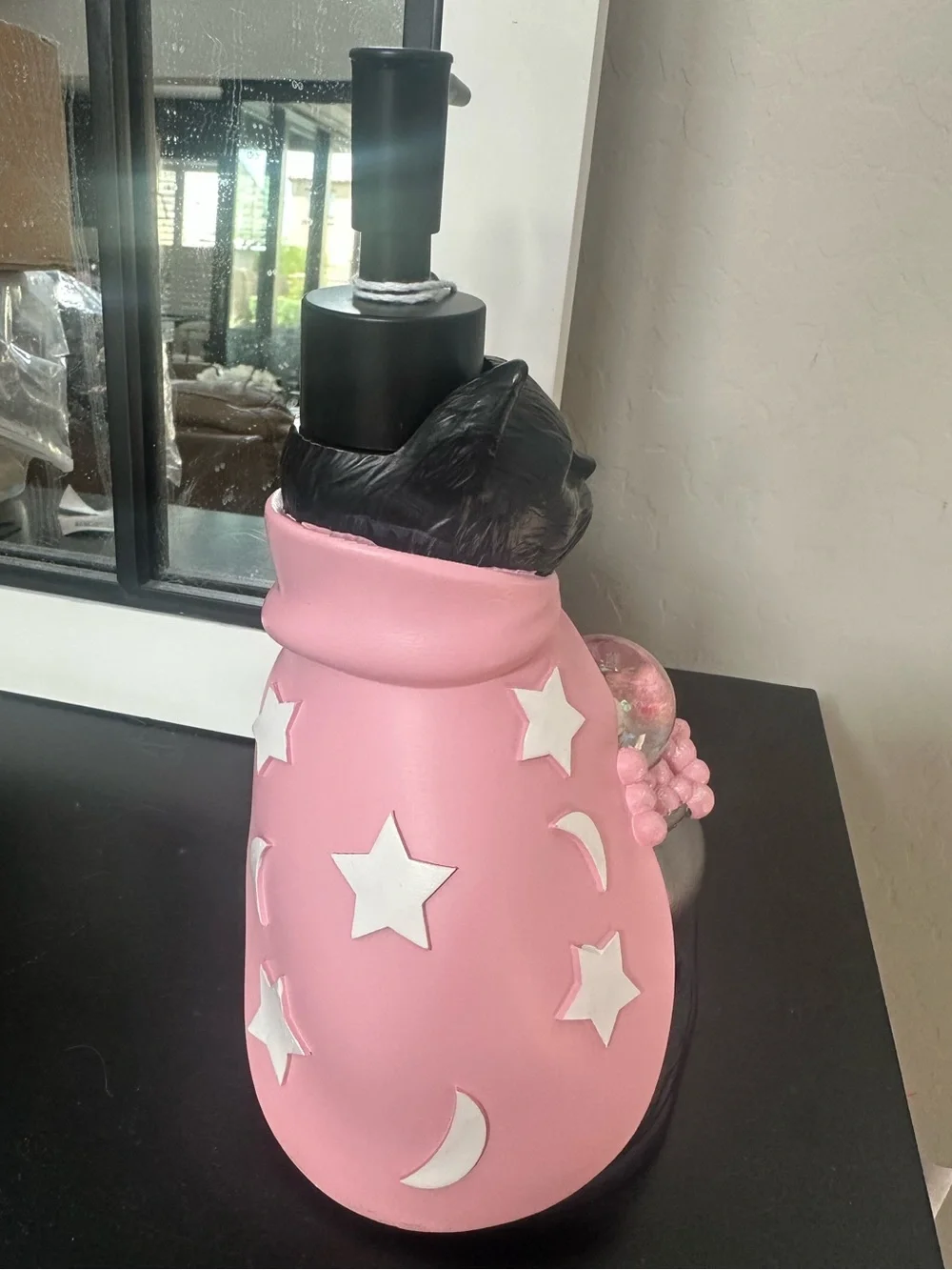 Pink & Black Cat Halloween Soap Dispenser with Skull Crystal Ball Cauldron